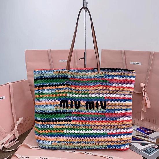Miu Miu Raffia Crochet Tote Bag Multicolored 5BG228