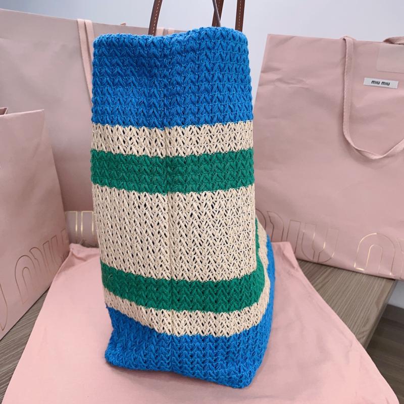 Miu Miu Raffia-effect woven tote bag Blue 5BG228