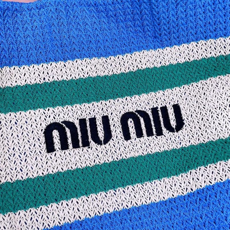 Miu Miu Raffia-effect woven tote bag Blue 5BG228