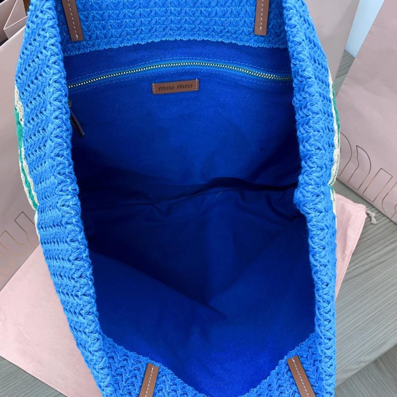 Miu Miu Raffia-effect woven tote bag Blue 5BG228