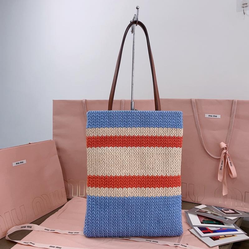 Miu Miu Raffia-effect woven tote bag Blue 5BG248