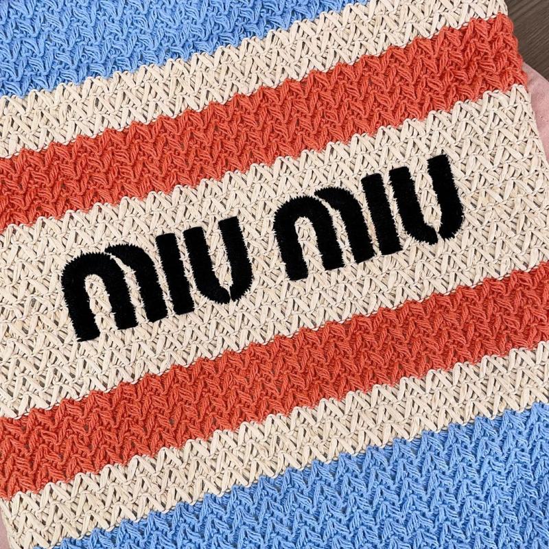 Miu Miu Raffia-effect woven tote bag Blue 5BG248