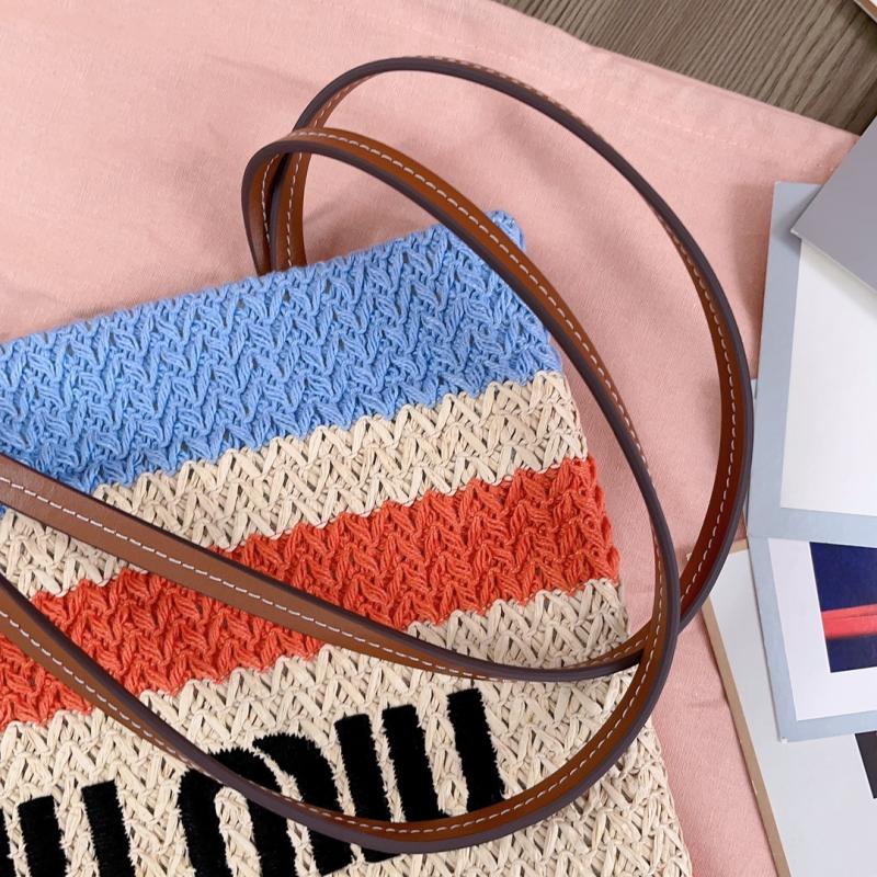 Miu Miu Raffia-effect woven tote bag Blue 5BG248