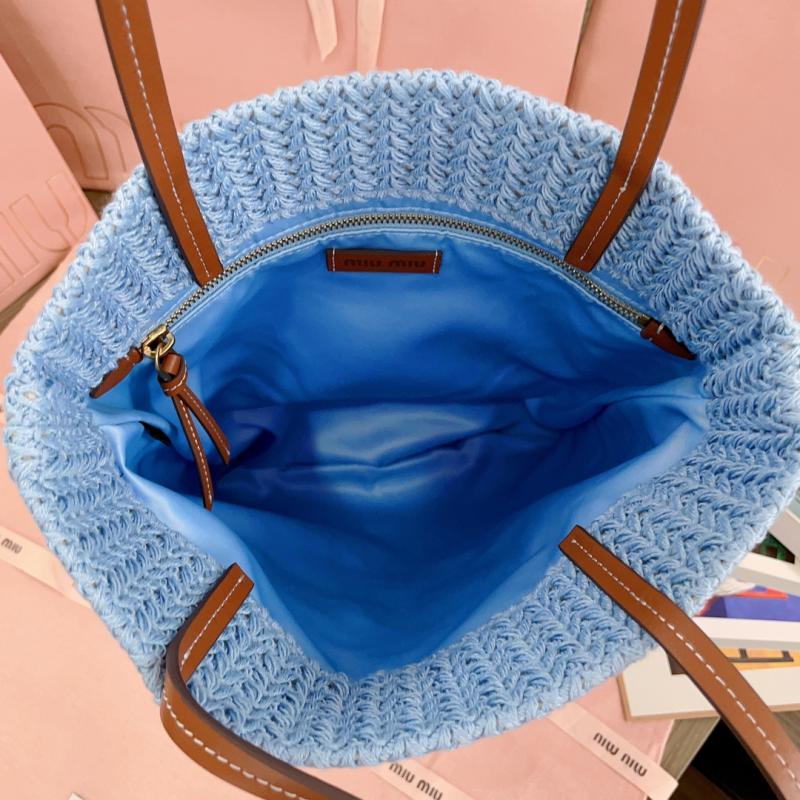Miu Miu Raffia-effect woven tote bag Blue 5BG248