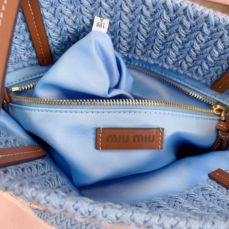Miu Miu Raffia-effect woven tote bag Blue 5BG248