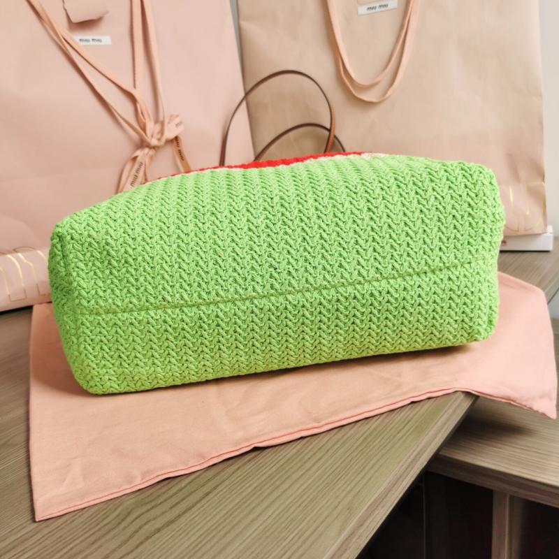 Miu Miu Raffia-effect woven tote bag Green 5BG228