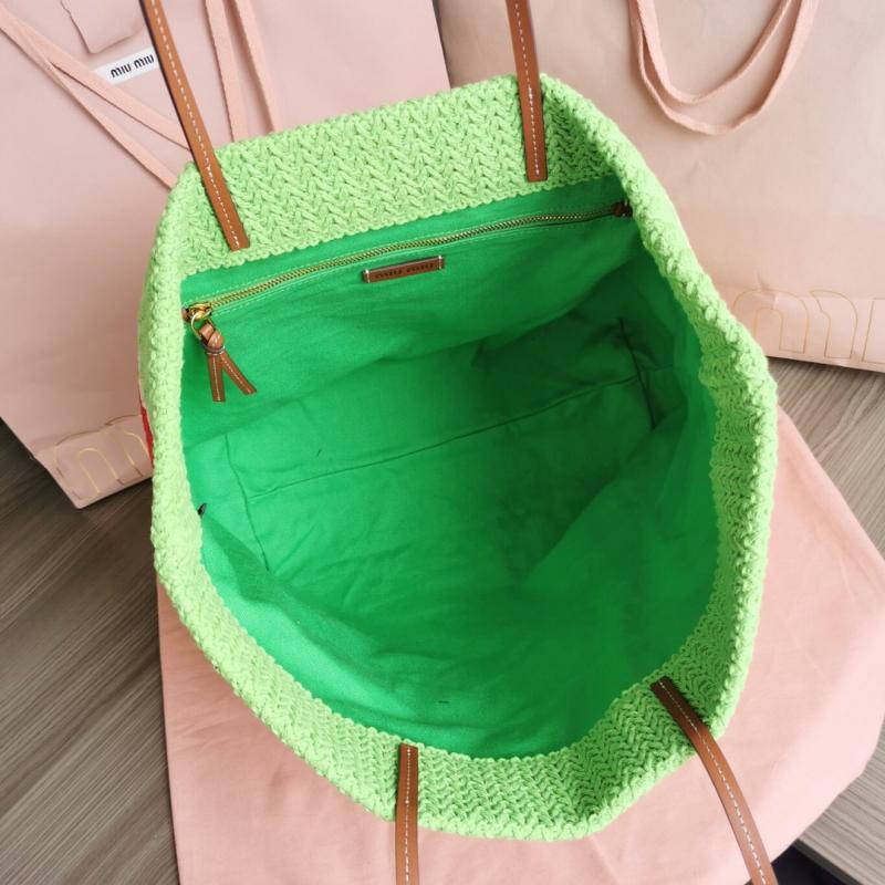 Miu Miu Raffia-effect woven tote bag Green 5BG228