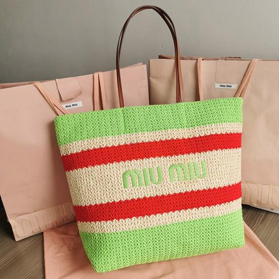 Miu Miu Raffia-effect woven tote bag Green 5BG228