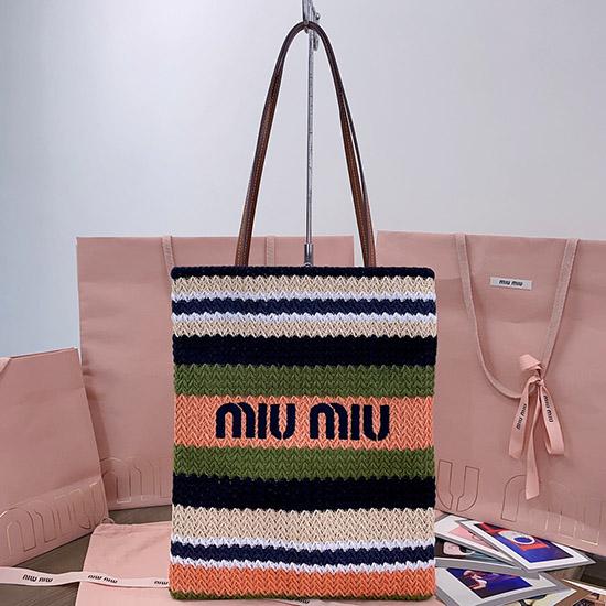 Miu Miu Raffia-effect woven tote bag Green 5BG248