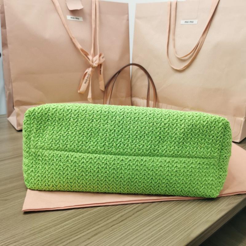 Miu Miu Raffia-effect woven tote bag Green Black 5BG228