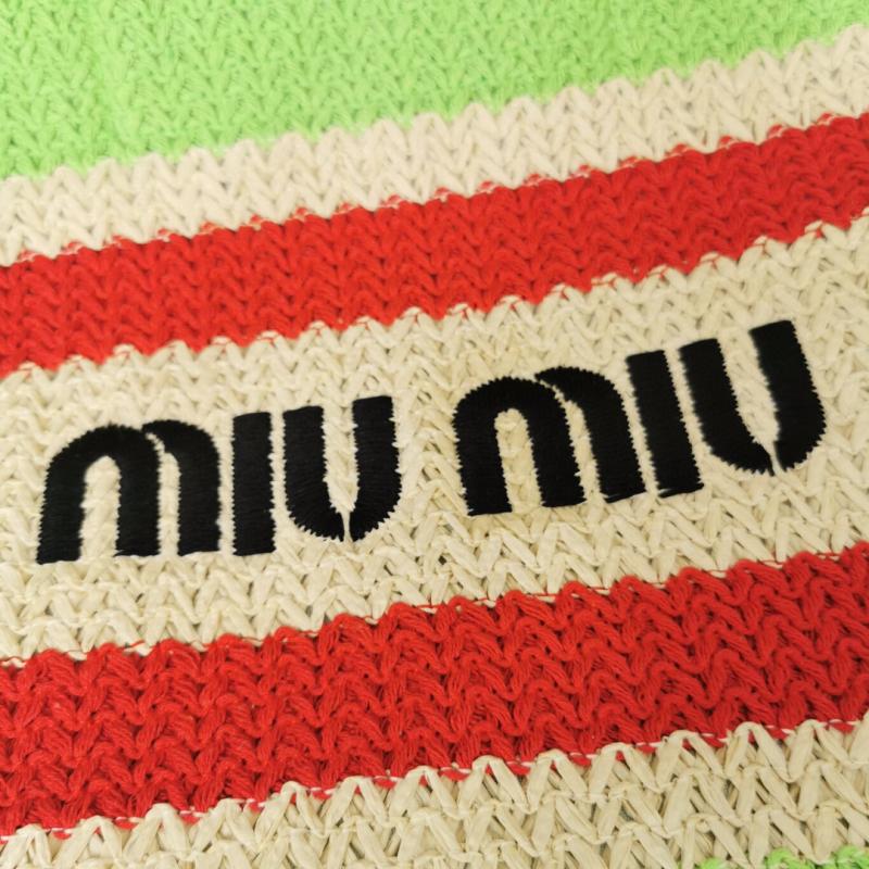 Miu Miu Raffia-effect woven tote bag Green Black 5BG228