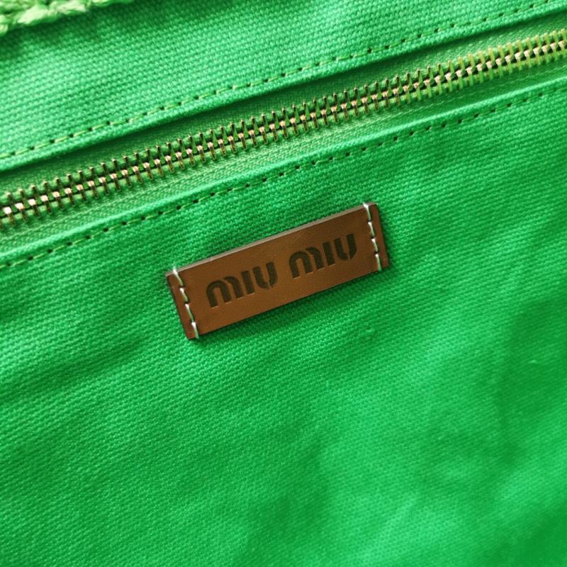 Miu Miu Raffia-effect woven tote bag Green Black 5BG228