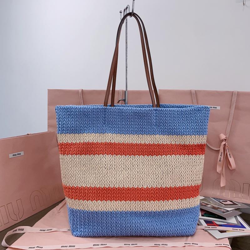 Miu Miu Raffia-effect woven tote bag Light Blue 5BG228