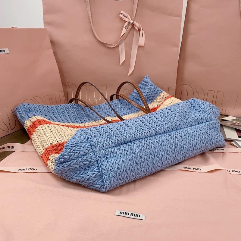 Miu Miu Raffia-effect woven tote bag Light Blue 5BG228