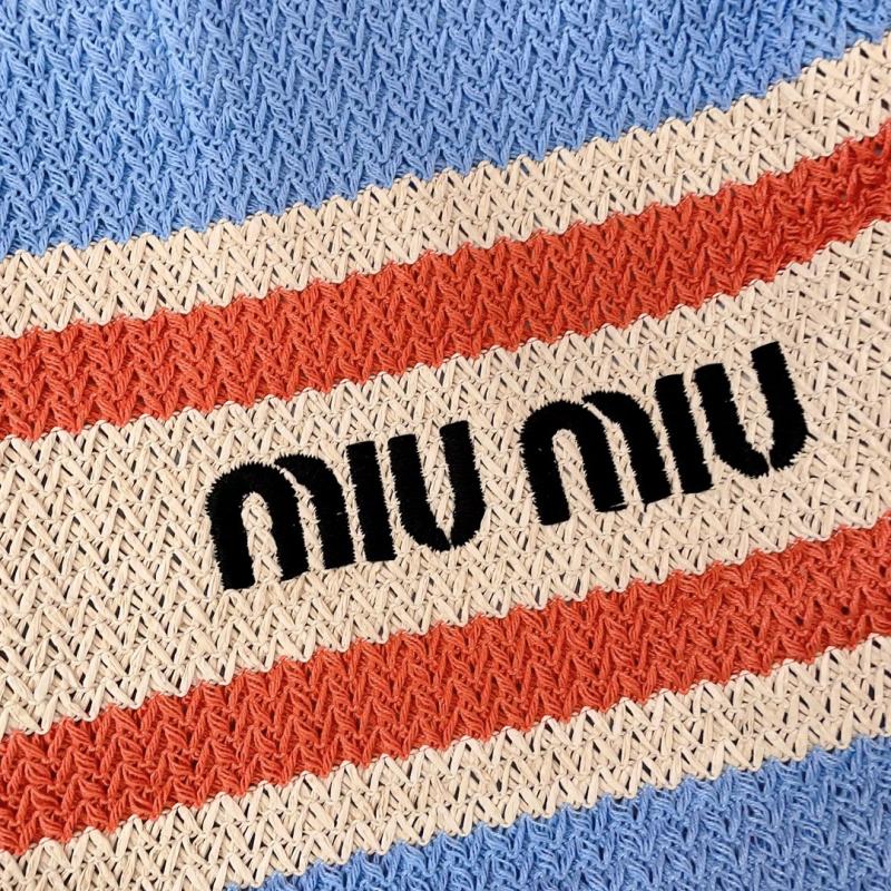 Miu Miu Raffia-effect woven tote bag Light Blue 5BG228