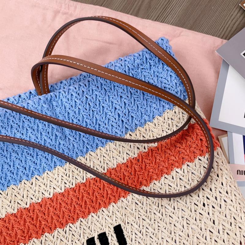Miu Miu Raffia-effect woven tote bag Light Blue 5BG228