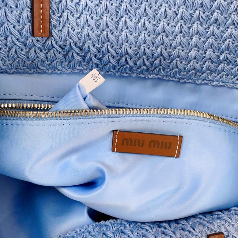 Miu Miu Raffia-effect woven tote bag Light Blue 5BG228
