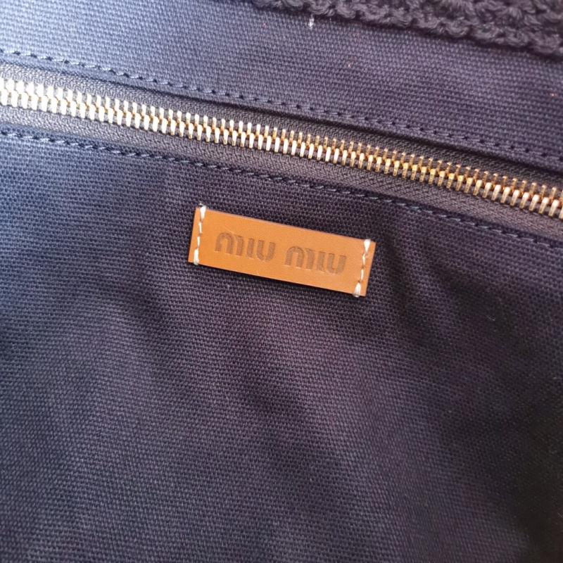 Miu Miu Raffia-effect woven tote bag Navy 5BG228