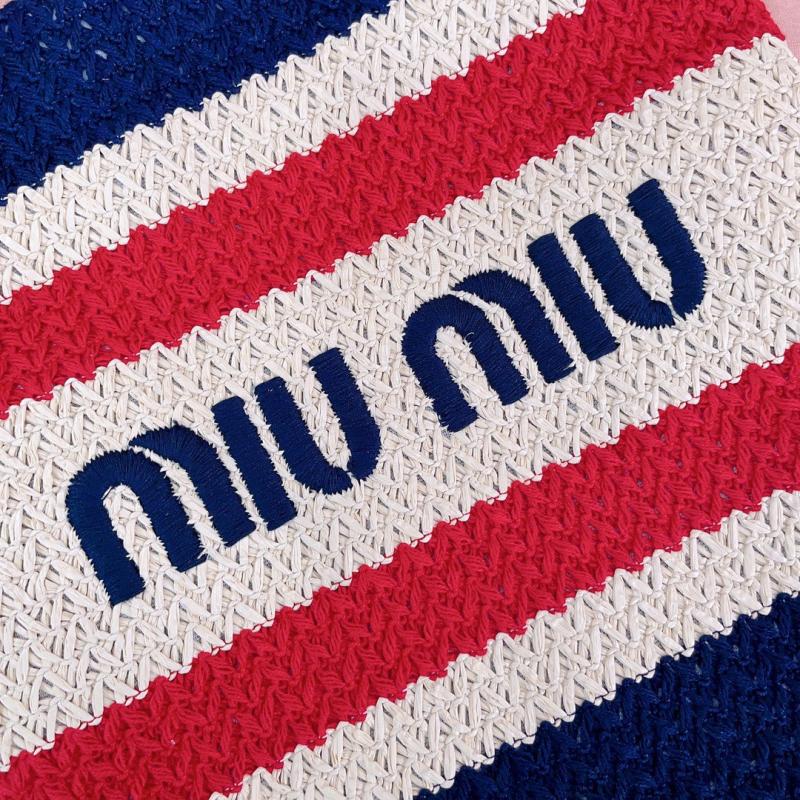 Miu Miu Raffia-effect woven tote bag Navy 5BG248