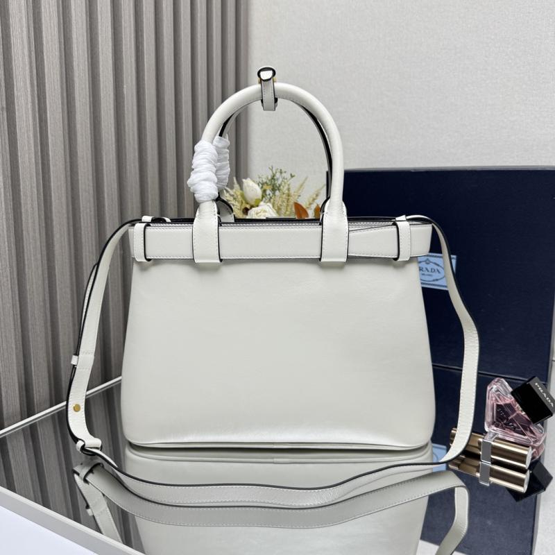 Prada Buckle Small Leather Handbag White 1BA434