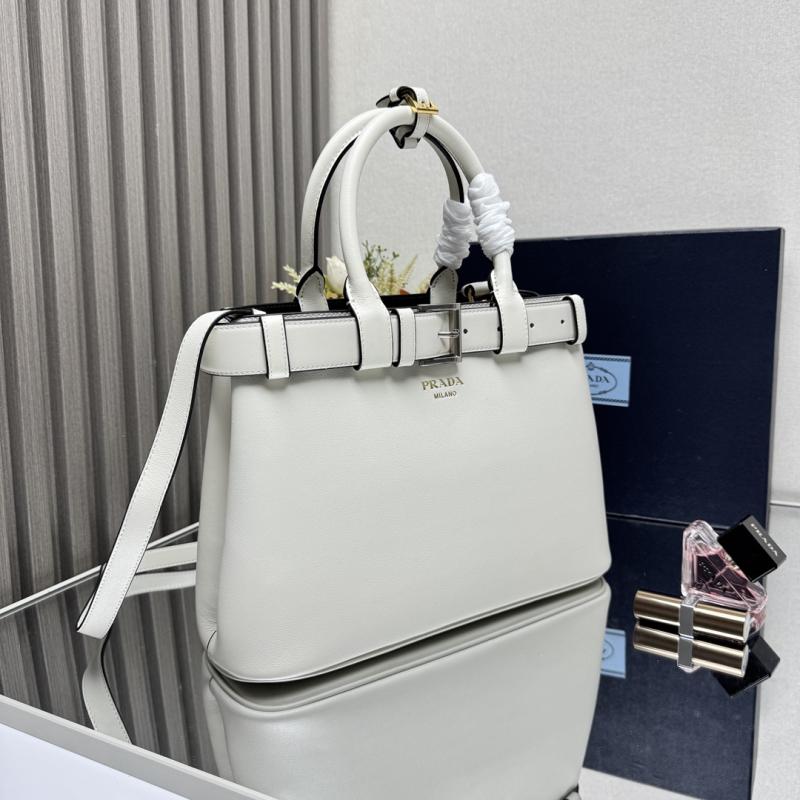Prada Buckle Small Leather Handbag White 1BA434
