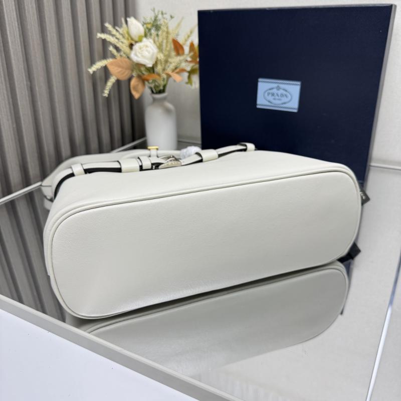 Prada Buckle Small Leather Handbag White 1BA434