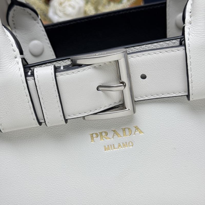 Prada Buckle Small Leather Handbag White 1BA434