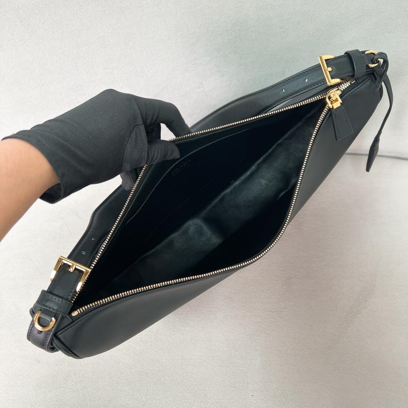 Prada Demi-lune large leather shoulder bag Black 1BC255