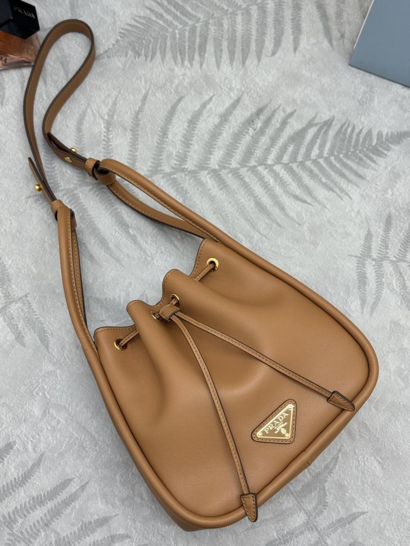 Prada Leather Bucket Bag Camel 1BE087