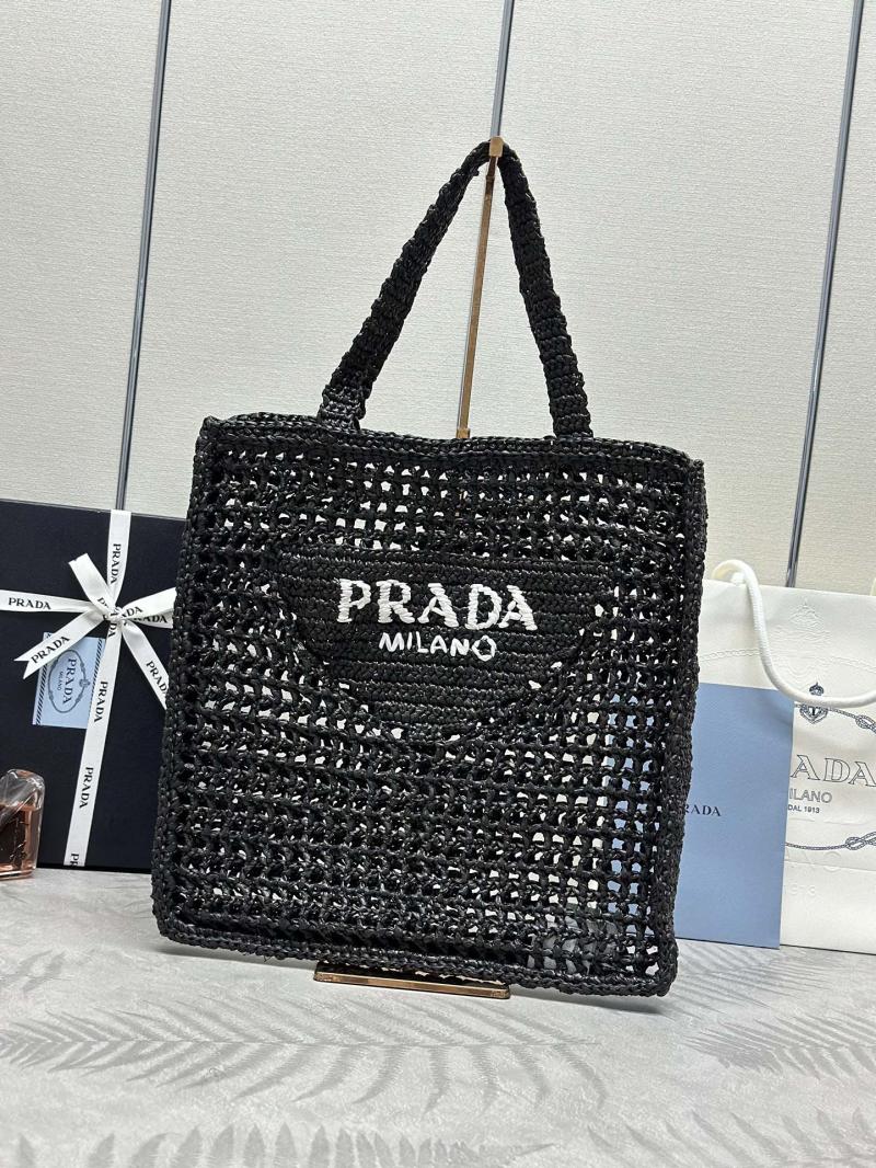 Prada Raffia Crochet tote bag Black 1BG393