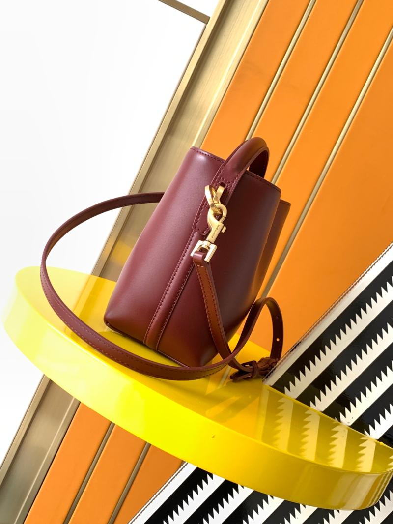 YSL Small Le 37 Leather Bucket Bag Red 749036