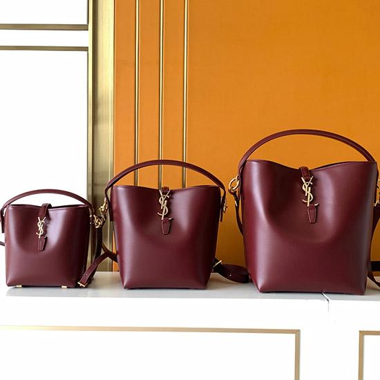 YSL Small Le 37 Leather Bucket Bag Red 749036