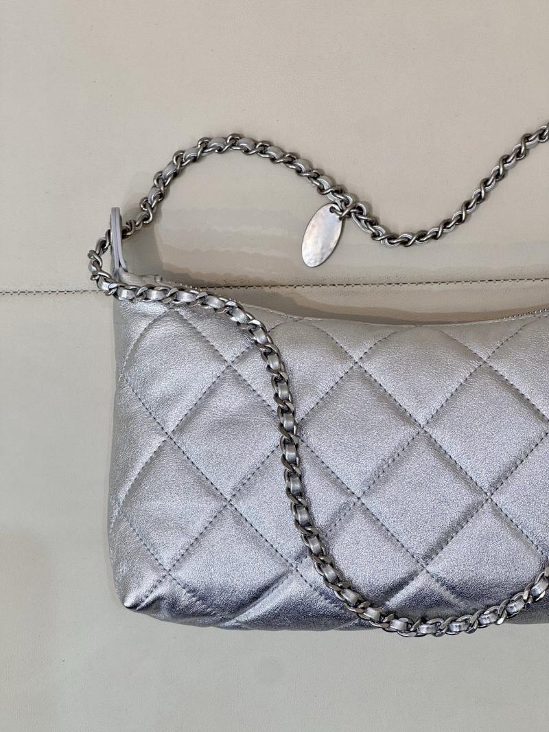 Chanel Calfskin Hobo Handbag Silver AS5528