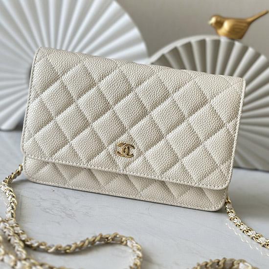 Chanel Calfskin WOC Chain Wallet Pearlized Apricot AP0250