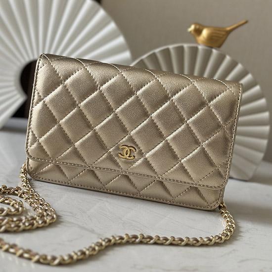 Chanel Lambskin WOC Chain Wallet Gold AP0250