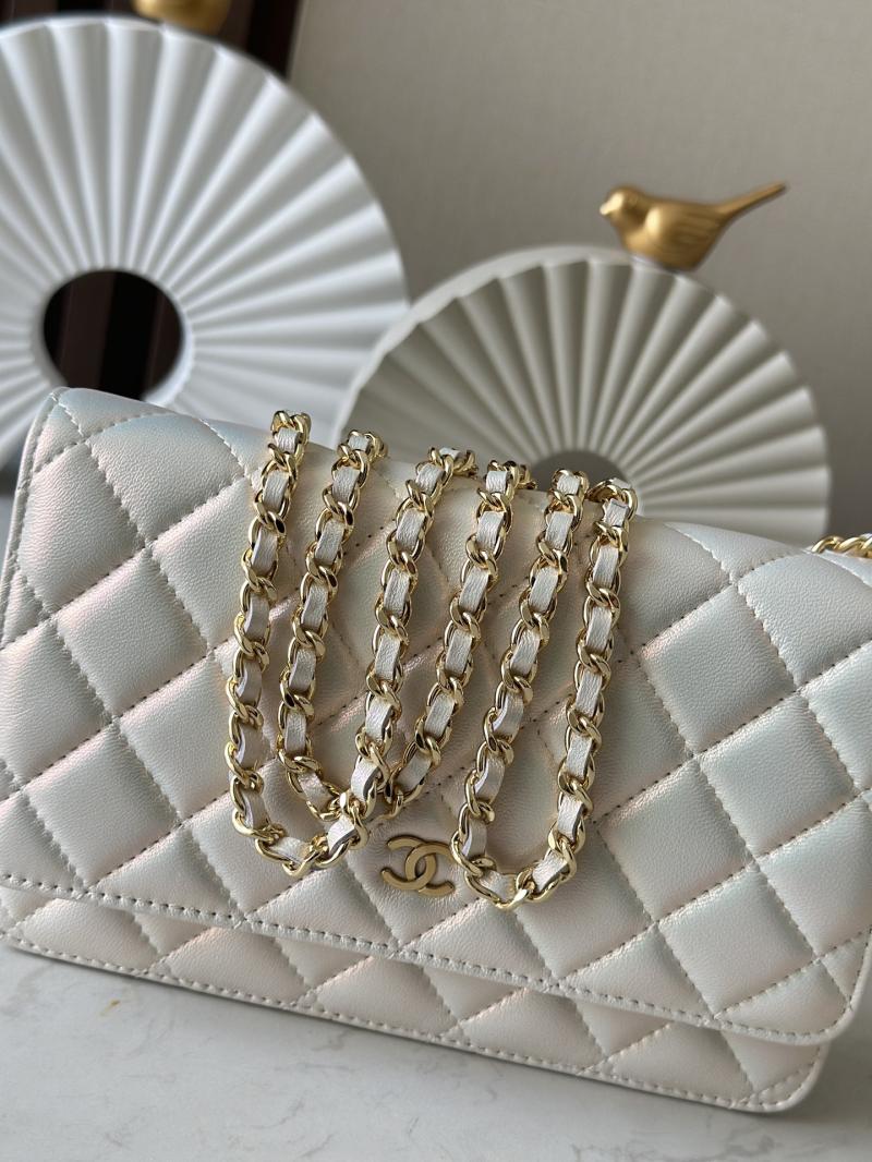 Chanel Lambskin WOC Chain Wallet Pearlized Apricot AP0250