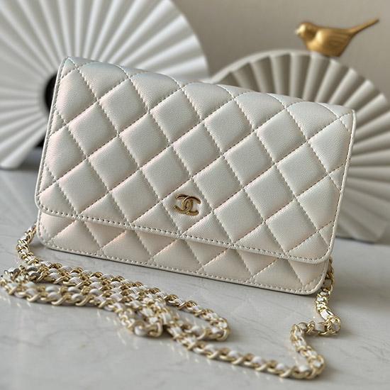 Chanel Lambskin WOC Chain Wallet Pearlized Apricot AP0250