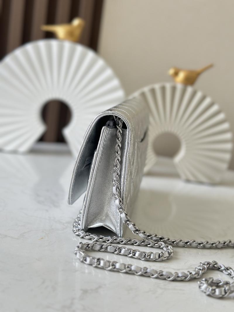Chanel Lambskin WOC Chain Wallet Silver AP0250