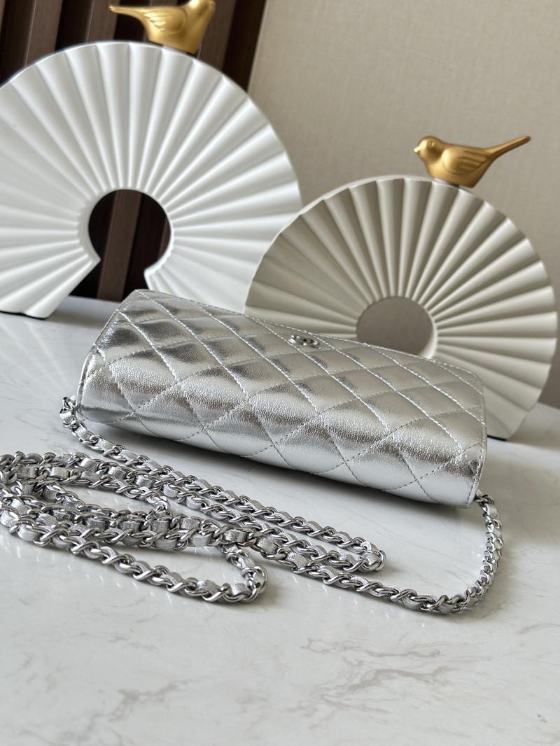 Chanel Lambskin WOC Chain Wallet Silver AP0250