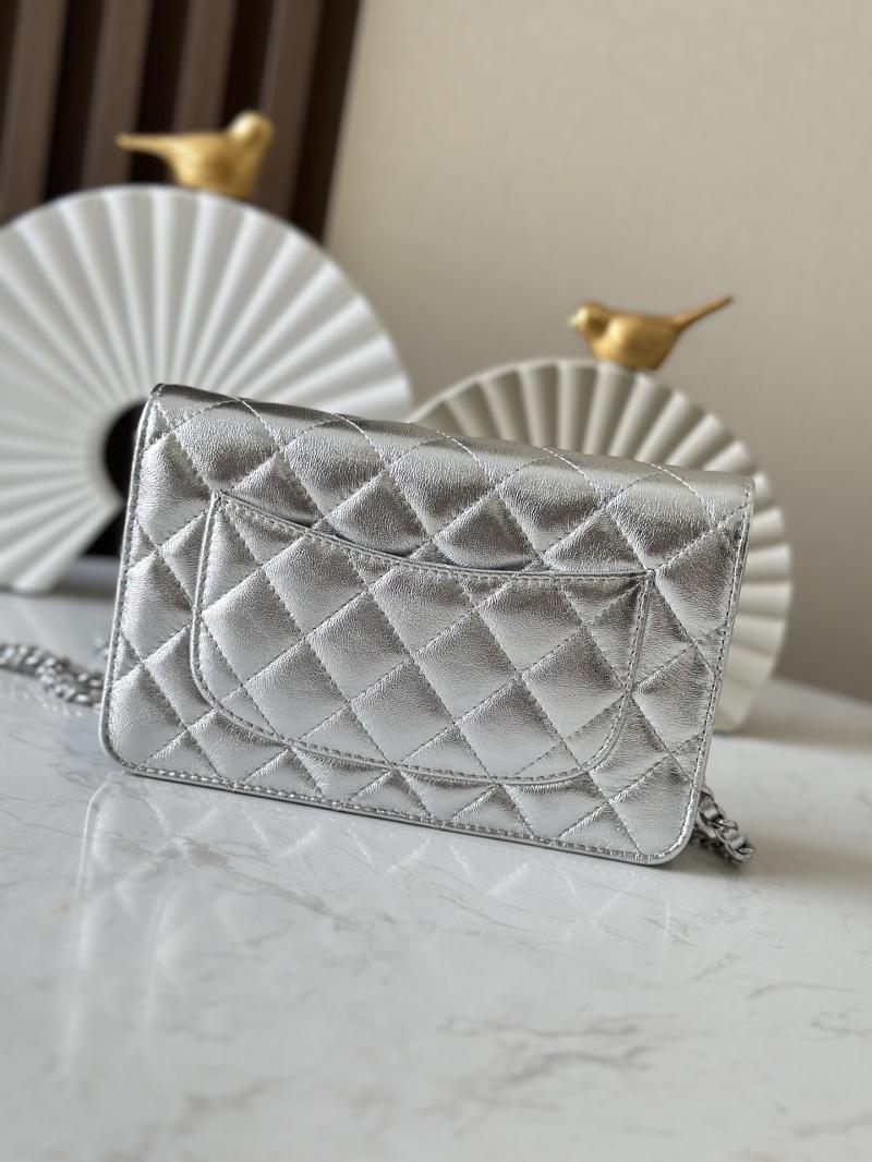 Chanel Lambskin WOC Chain Wallet Silver AP0250