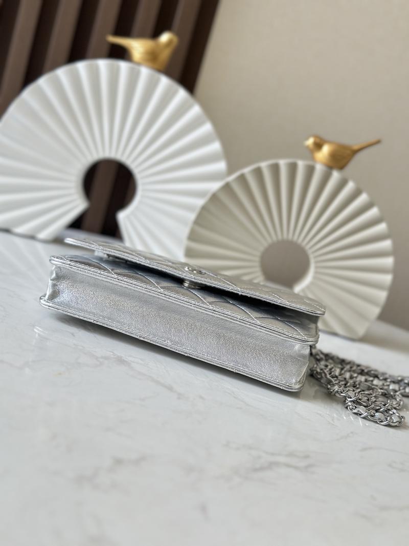 Chanel Lambskin WOC Chain Wallet Silver AP0250