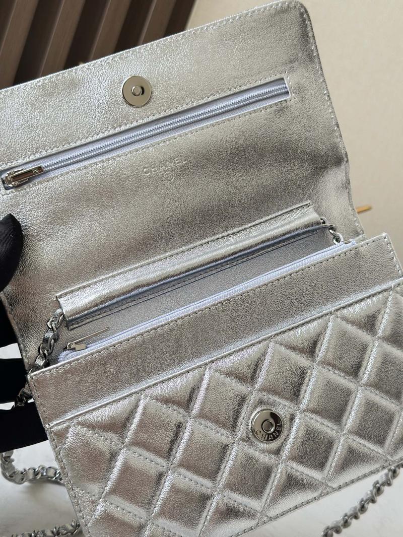 Chanel Lambskin WOC Chain Wallet Silver AP0250