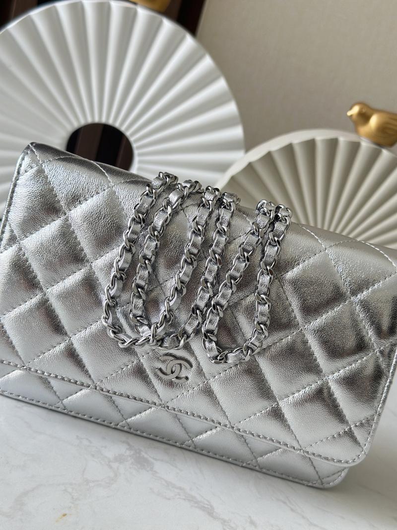 Chanel Lambskin WOC Chain Wallet Silver AP0250