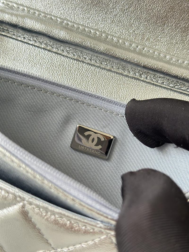Chanel Lambskin WOC Chain Wallet Silver AP0250