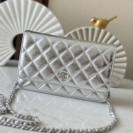 Chanel Lambskin WOC Chain Wallet Silver AP0250