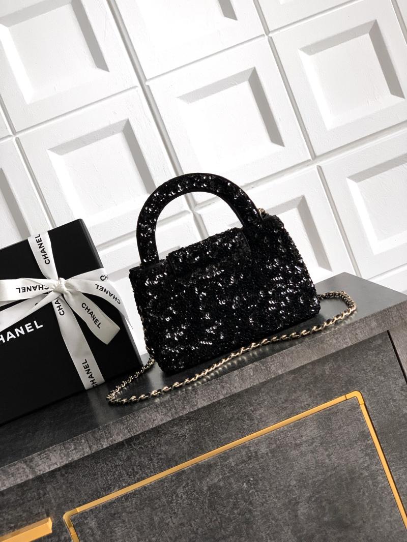 Chanel Sequins Mini Kelly Shopping Bag Black AS4416