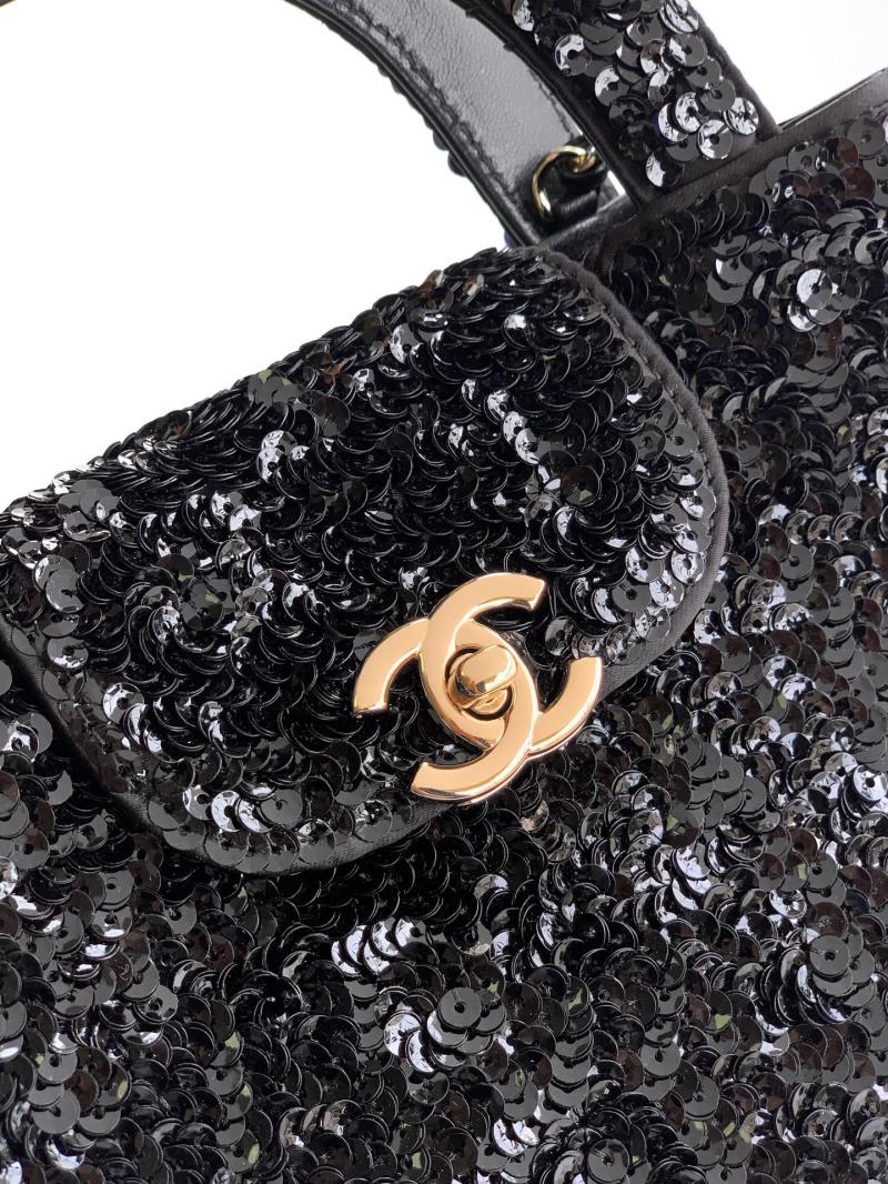 Chanel Sequins Mini Kelly Shopping Bag Black AS4416