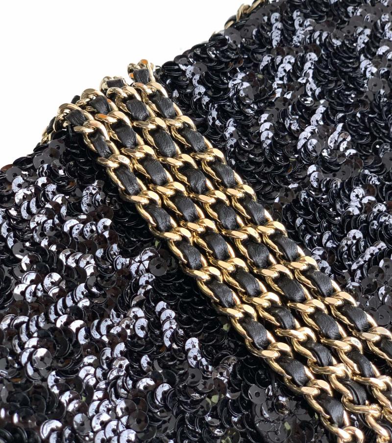 Chanel Sequins Mini Kelly Shopping Bag Black AS4416