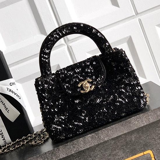 Chanel Sequins Mini Kelly Shopping Bag Black AS4416