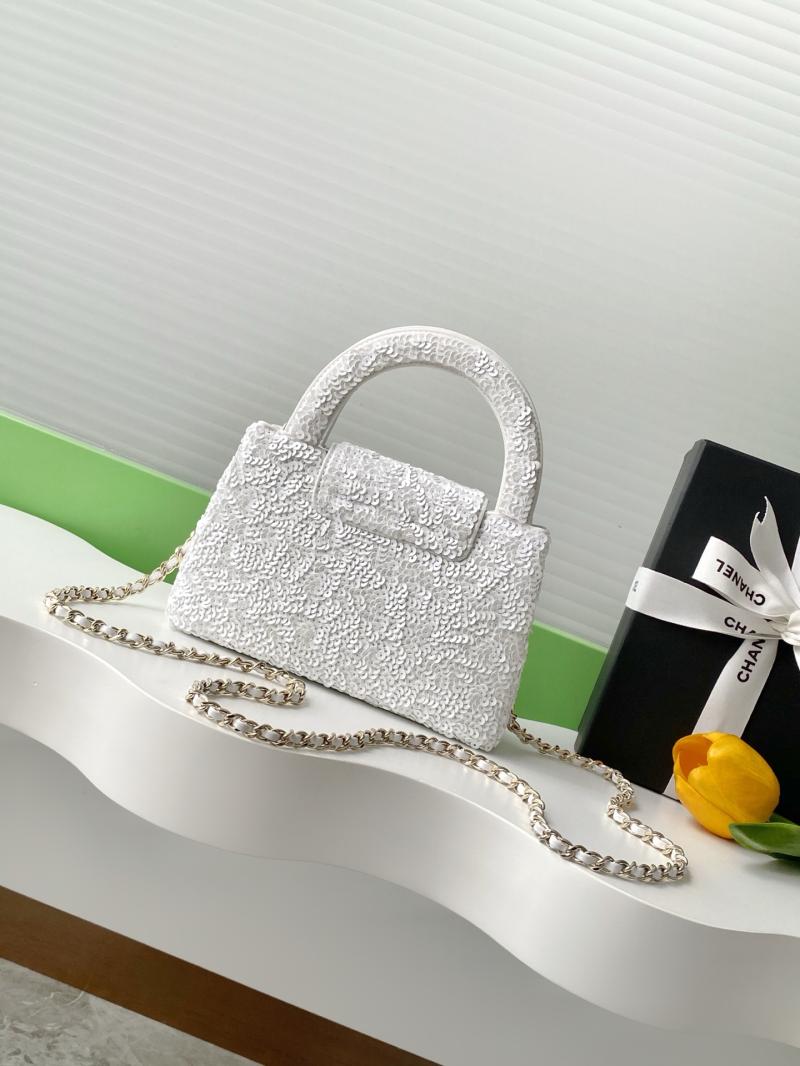 Chanel Sequins Mini Kelly Shopping Bag White AS4416
